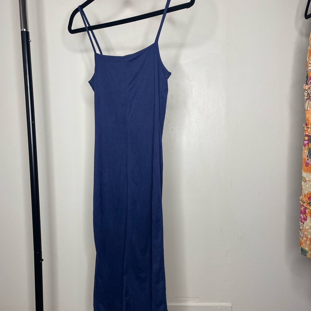 La Hearts Blue Ribbed Midi Slip Dress